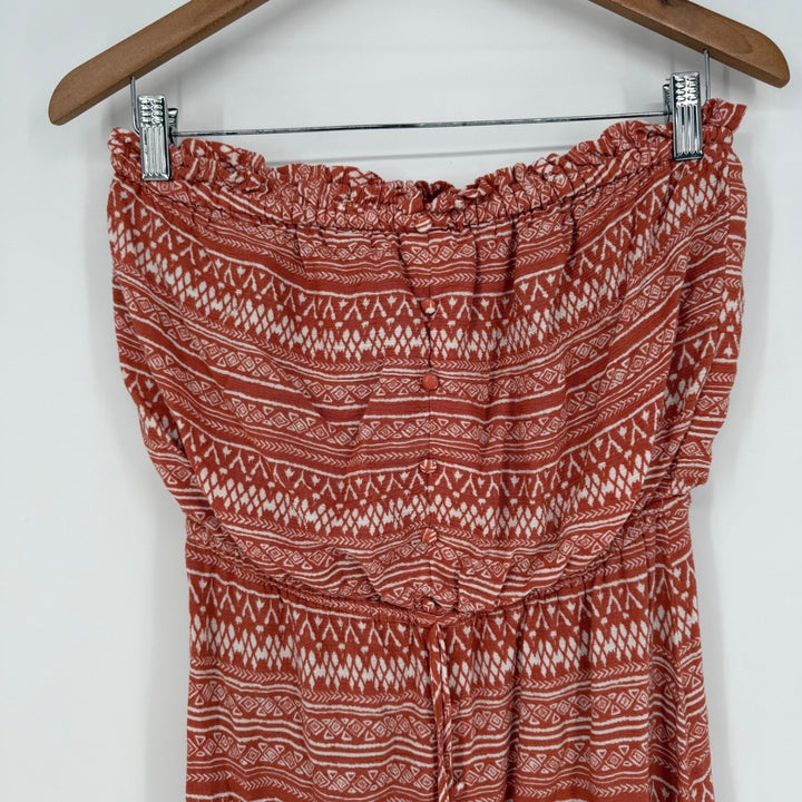 Main Strip Strapless Hi-Lo Maxi Dress Geometric Print Medium Boho