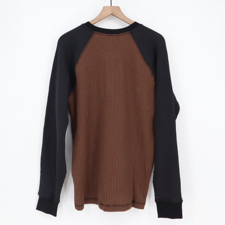 American Giant T-Shirt Mens XL Cocoa Black Colorblock Waffle Knit Henley Neck