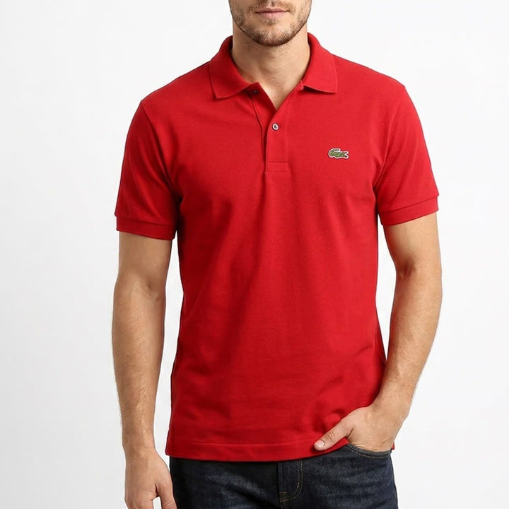 Lacoste Mens Classic Fit Red Cotton Pique Short Sleeve Polo Shirt FR 5 US L