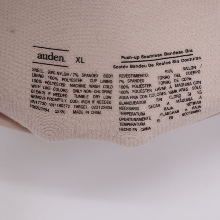 Auden Beige Push-up Seamless Bandeau Bra XL Strapless Nude