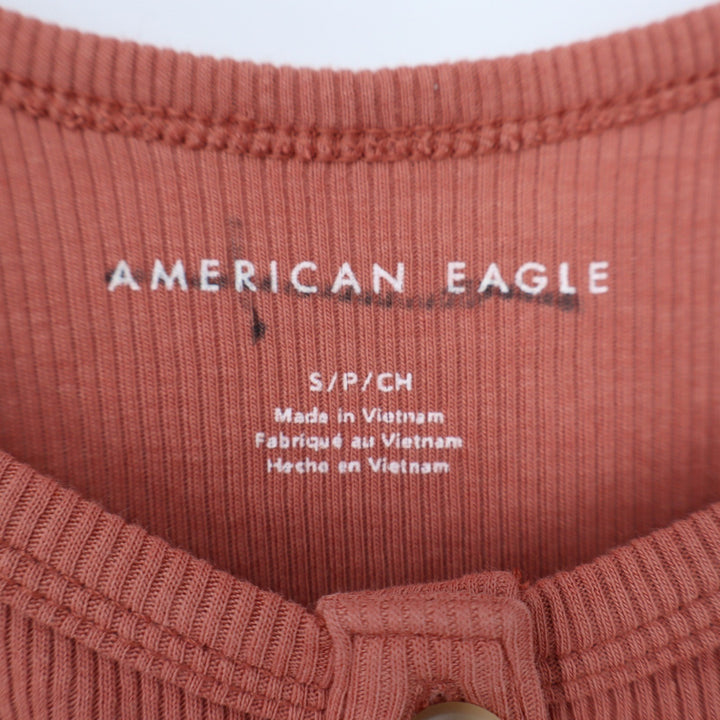 American Eagle Henley Tank Top Small Rust Terracotta Ribbed Knit Scoop Neck
