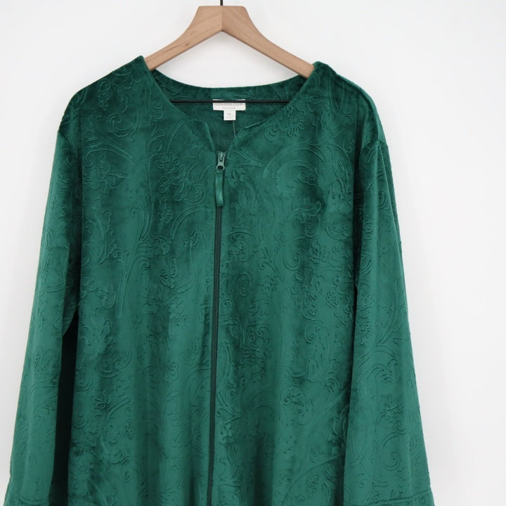 Charter Club Sleepwear Robes Womens 2XL Green Embossed Velour Cozy Zip-Front