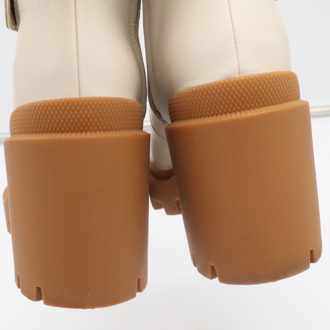 Gucci GG Supreme Leather Lug Sole Platform Buckle Ankle Boots White 38.5