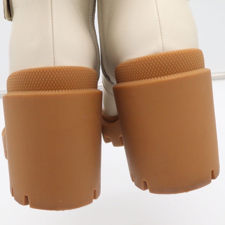 Gucci GG Supreme Leather Lug Sole Platform Buckle Ankle Boots White 38.5