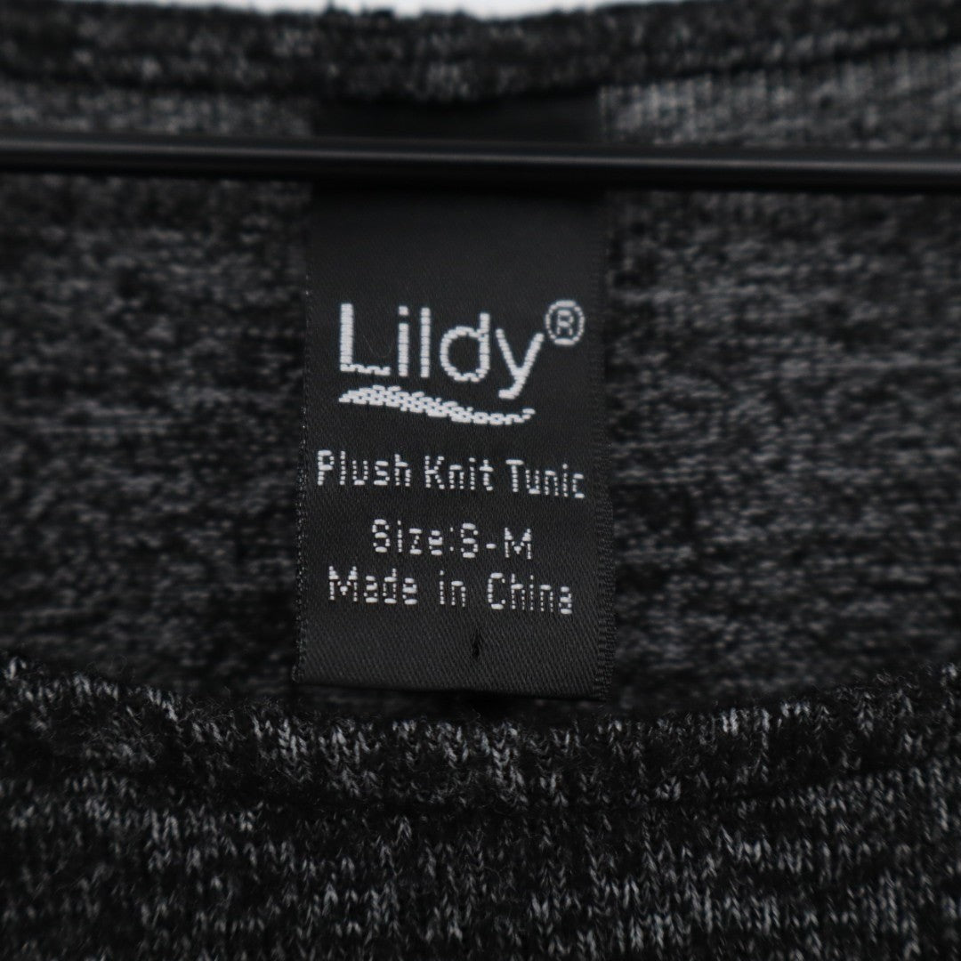 Lildy Plush Knit Tunic Top Womens Small/Medium Heather Gray Stretch Long Sleeve