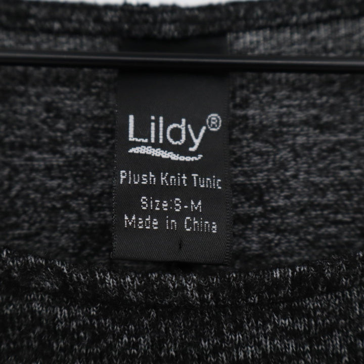 Lildy Plush Knit Tunic Top Womens Small/Medium Heather Gray Stretch Long Sleeve