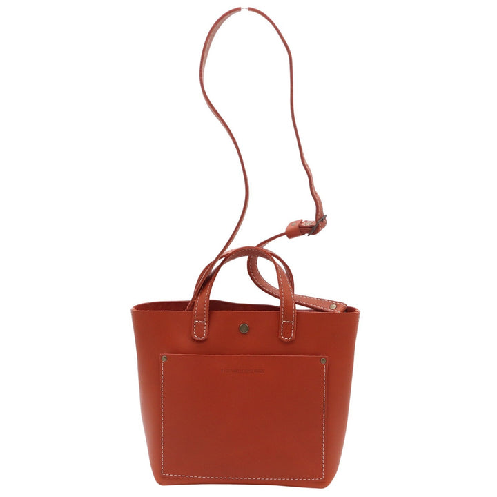 Portland Leather Goods Mini Crossbody Tote Bag Orange Leather Front Pocket Brass