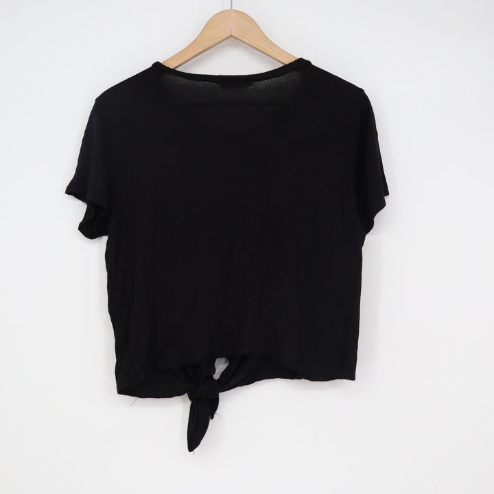 S.R. by Sweet Rain Black Good Vibes Floral Graphic Tie Front Crop Tee Size M