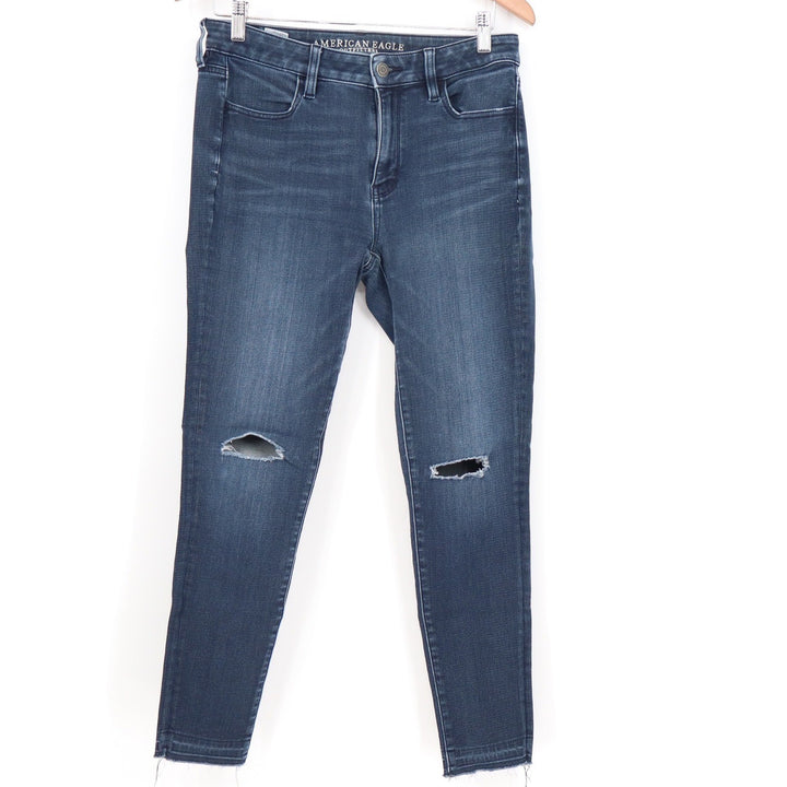 American Eagle Super Stretch X4 Distressed Skinny Jeans Dark Wash Blue Size 8/12