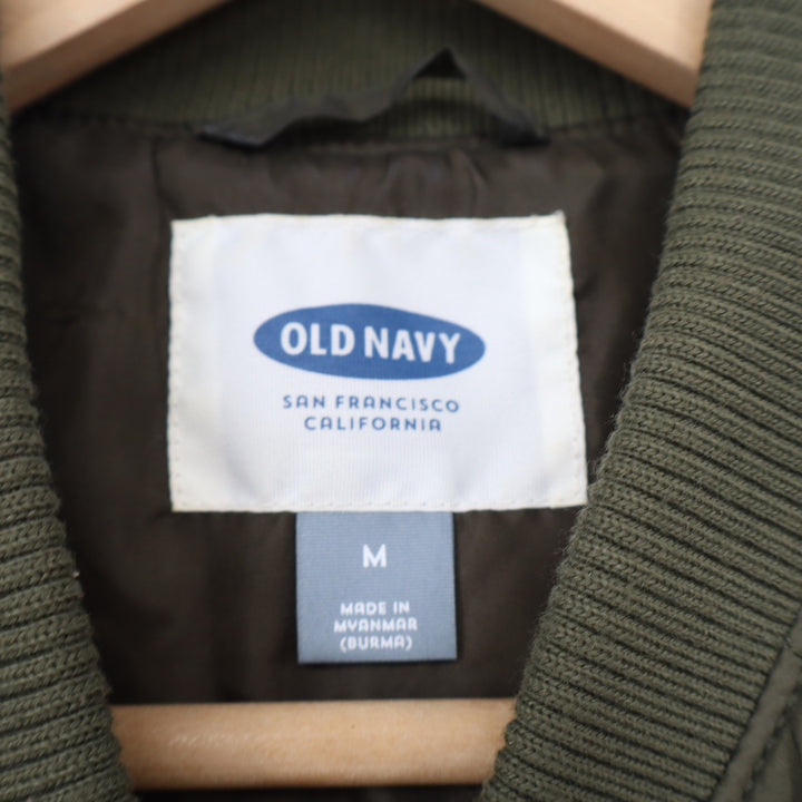 Old Navy Mens Olive Green Quilted Puffer Vest Full Zip Bomber Collar Medium
