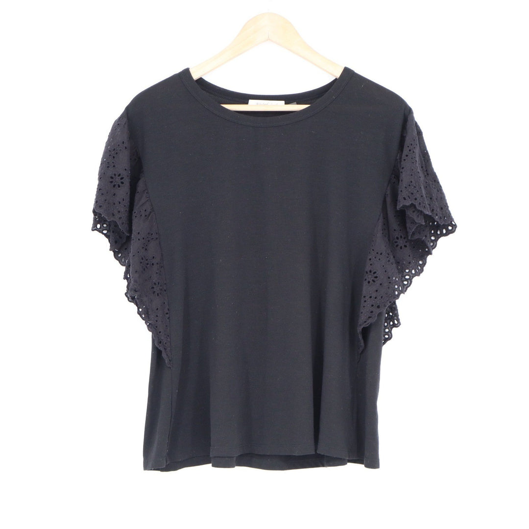 Mustard Seed Black Eyelet Lace Flutter Sleeve Knit Top S16298 Mens Size M