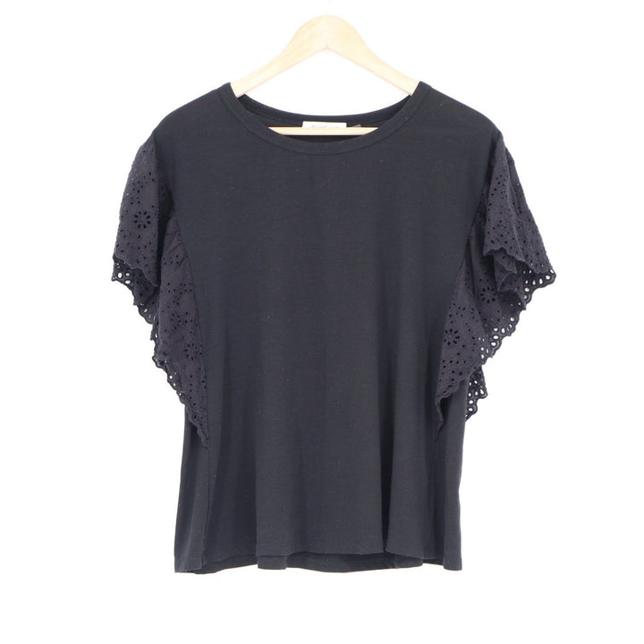 Mustard Seed Black Eyelet Lace Flutter Sleeve Knit Top S16298 Mens Size M