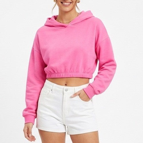 Naked Wardrobe Womens XS Neon Pink Cropped Hoodie Sweatshirt