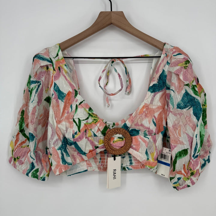 RAHI New Maui Chantal Top Floral Print Tie Back Woven Ring Cropped XL