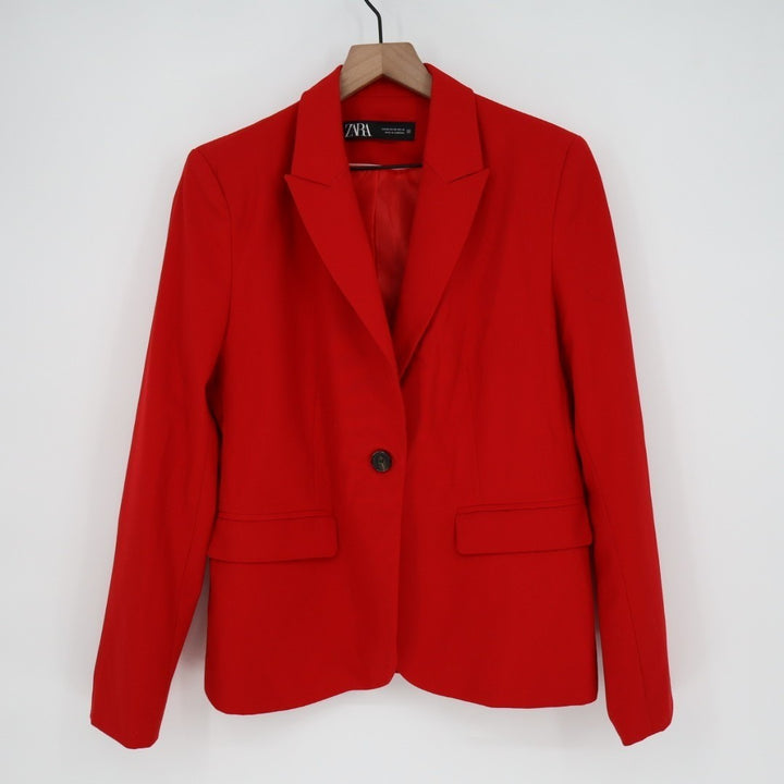 Zara Blazer Jacket Womens 10 Red Formal Business Single Breasted Notch Lapel