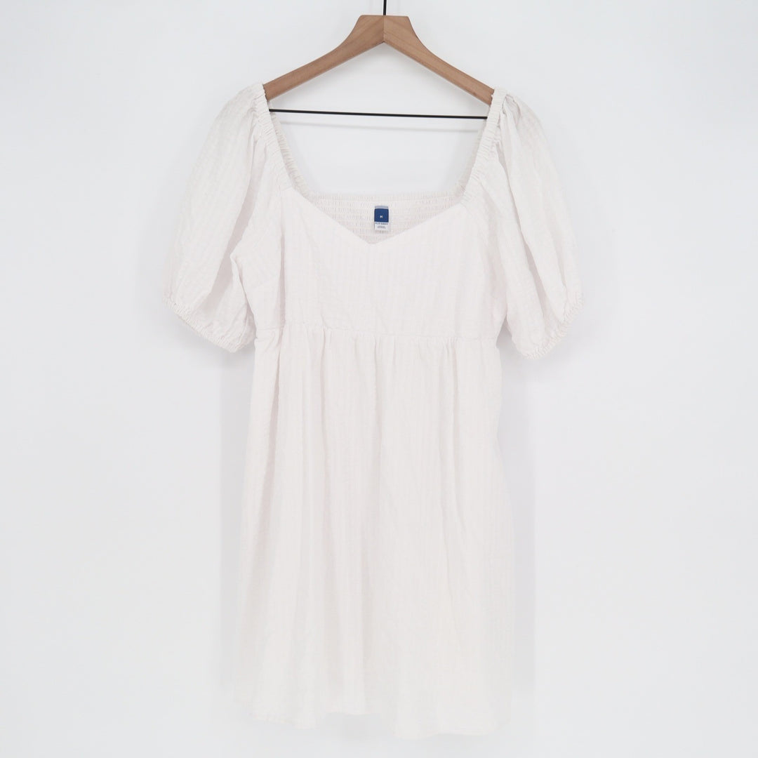 Old Navy Womens White Puff Sleeve Smocked Back Mini Dress Size M