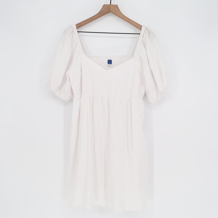 Old Navy Womens White Puff Sleeve Smocked Back Mini Dress Size M