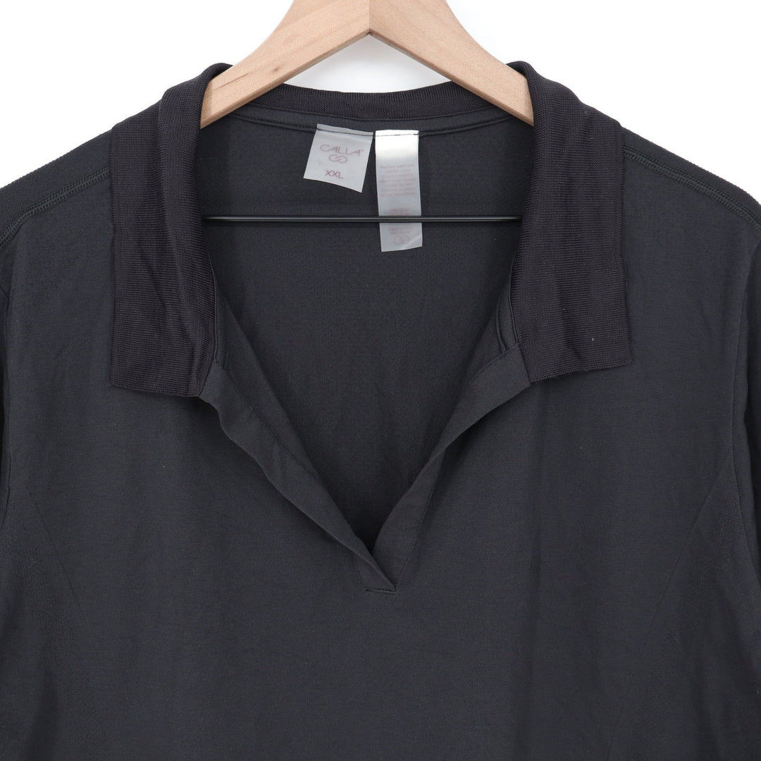 CALIA Womens Black V-Neck Short Sleeve Polo Shirt XXL Stretch Athletic Top 9663