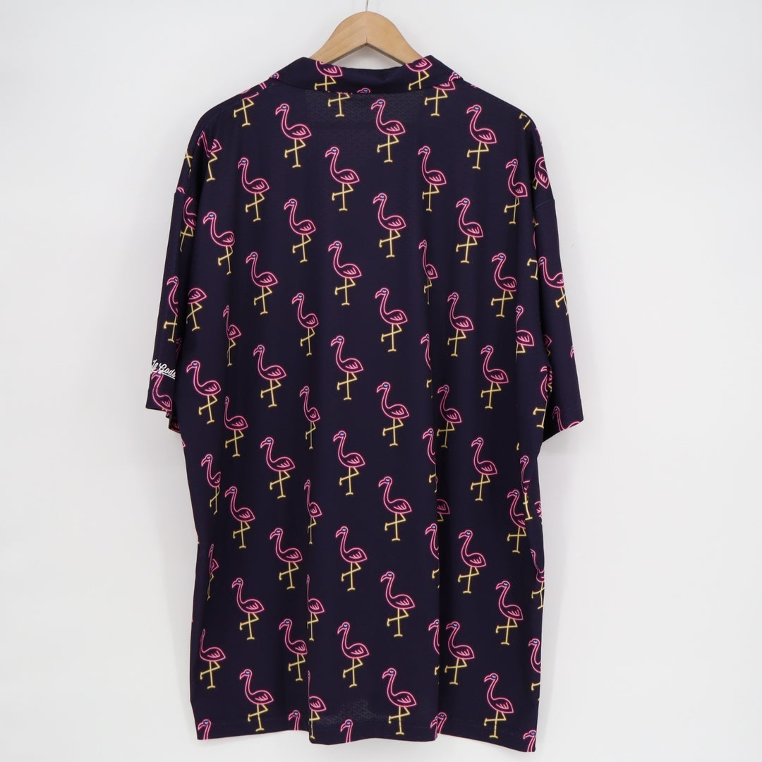 Golf Gods Polo Shirt Mens 3XL Blue Stretch Flamingo Print Short Sleeve Pullover
