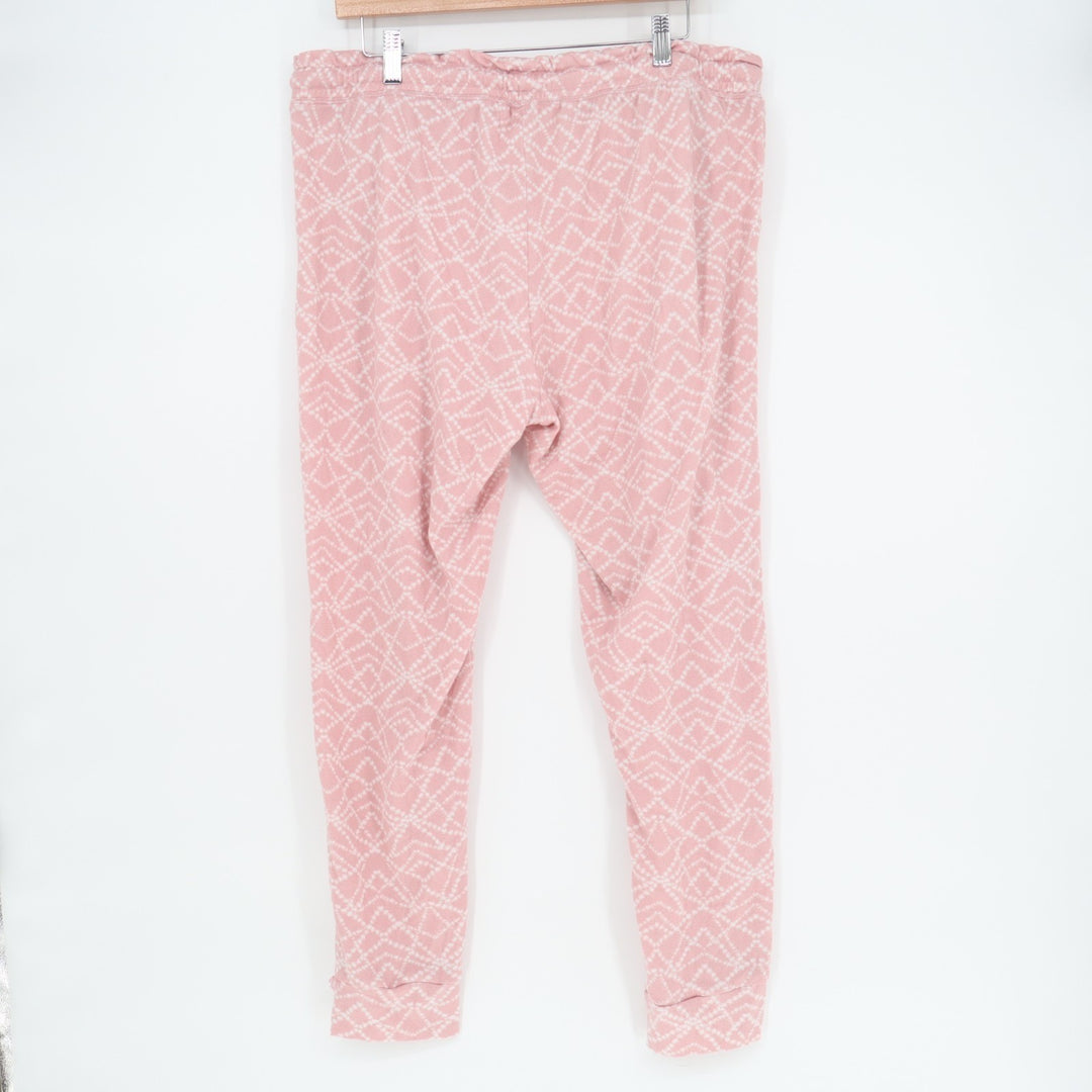 Womens Lounge Jogger Pants XL Pink Geometric Stretch Drawstring Tapered Leg