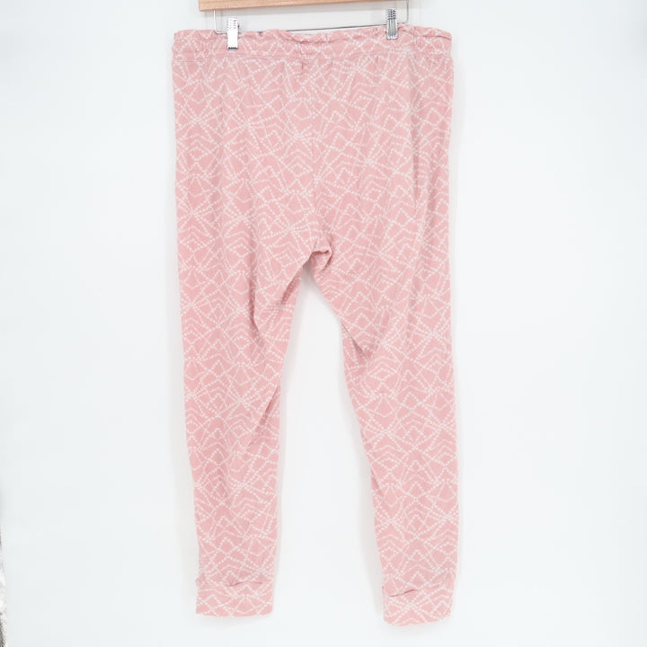 Womens Lounge Jogger Pants XL Pink Geometric Stretch Drawstring Tapered Leg