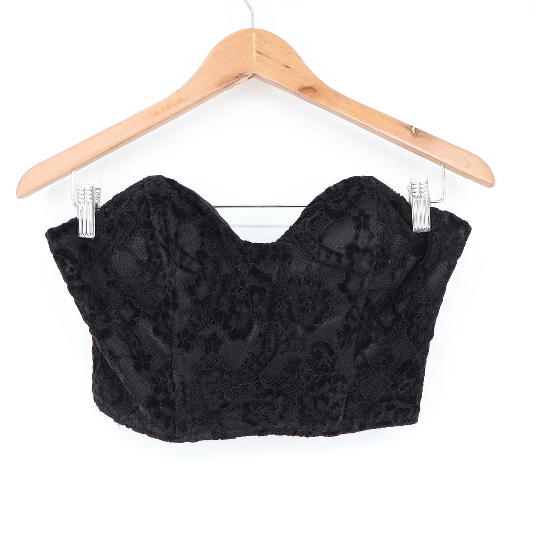 Naked Wardrobe Black Lace Bustier Crop Top Sweetheart Womens Medium