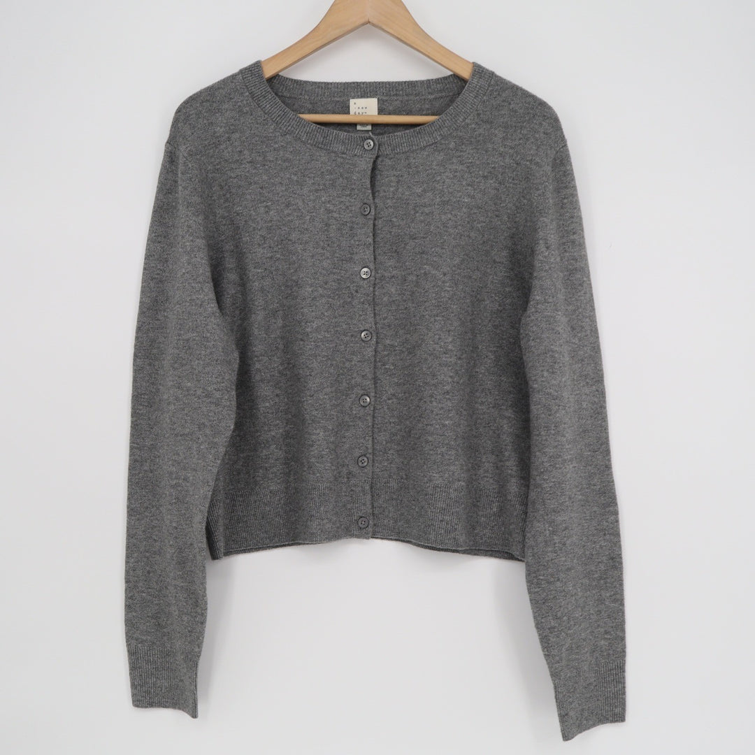 A New Day Gray Button Front Crewneck Cardigan Sweater Womens Medium