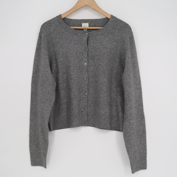 A New Day Gray Button Front Crewneck Cardigan Sweater Womens Medium