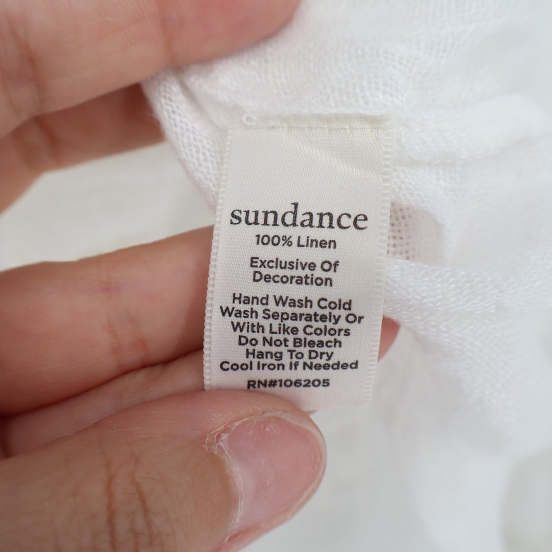 Sundance Tunic Top Womens Large White Sheer Ruffle Long Sleeve Tie Neck Pullover