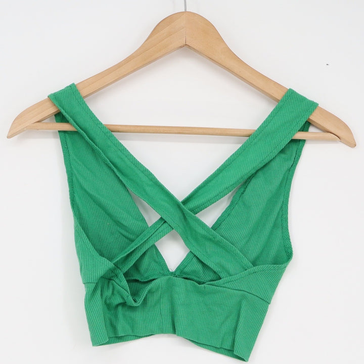 SHEIN Womens Green Ribbed V-Neck Crisscross Back Crop Top Size XS
