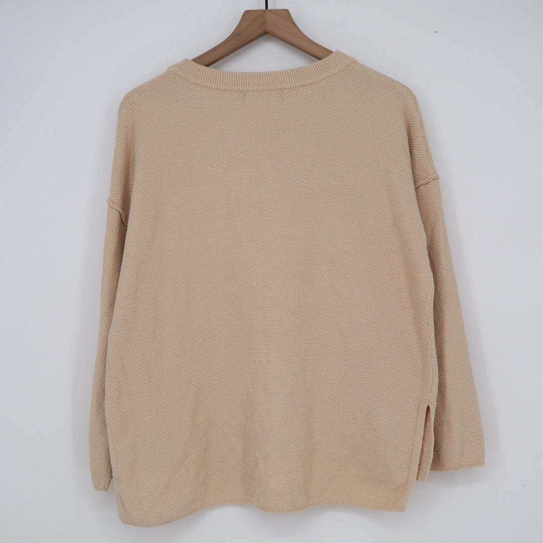 Lillusory Womens Oversized Henley Waffle Knit Sweater Tan Apricot Size M
