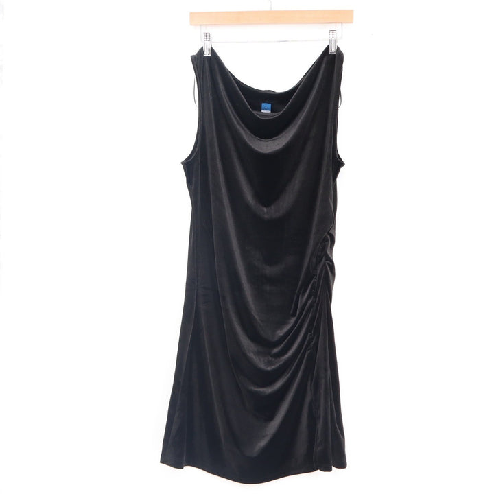 Old Navy Womens Black Velvet Cowl Neck Ruched Sleeveless Shift Dress Large L