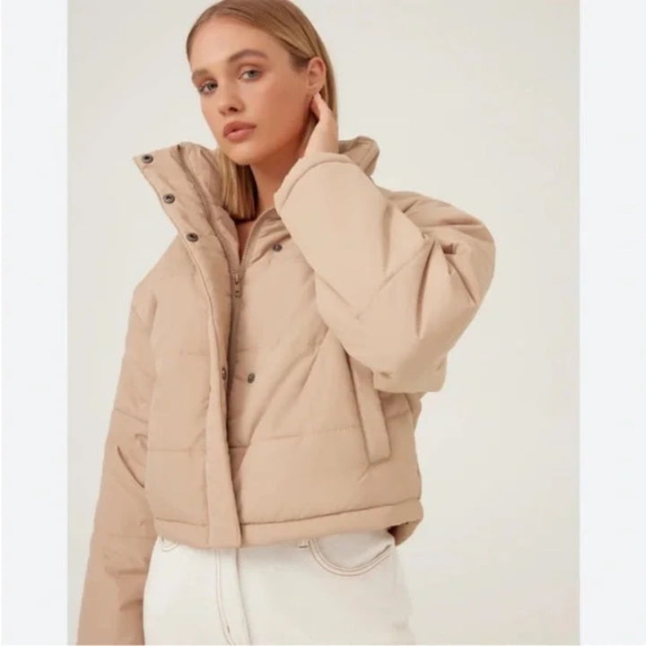The Fifth Label Tan Cropped Puffer Jacket Size M