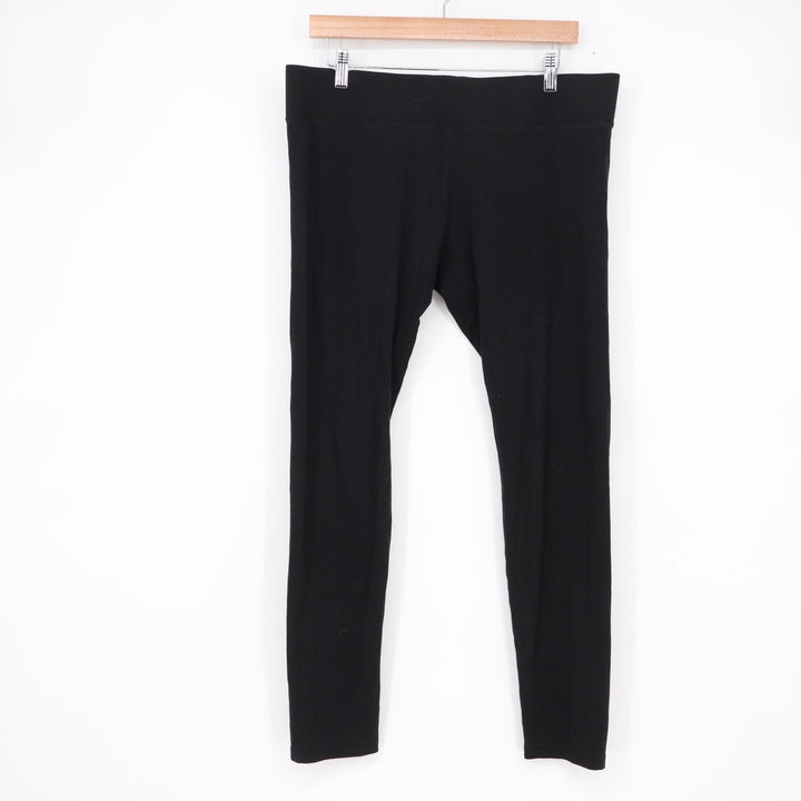 HUE Black Cotton Blend Stretch Leggings XL Solid Full Length Wide Waistband
