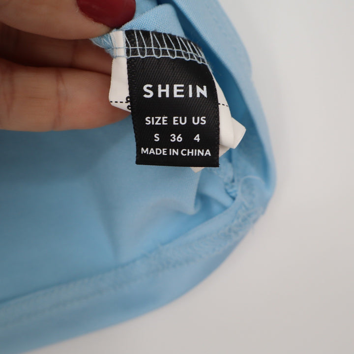 SHEIN Camisole Womens S Light Blue Lace Trim Ruched Crop Top Excellent