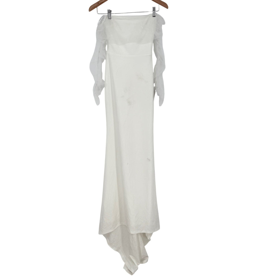 Lulus Beautifully Beloved White Mesh Off-The-Shoulder Maxi Dress Size XXS