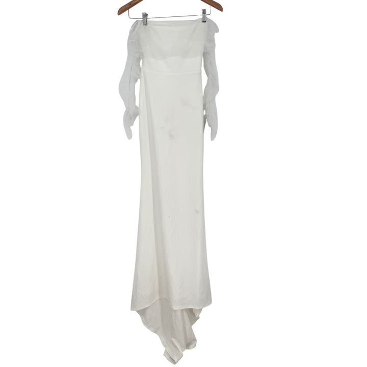 Lulus Beautifully Beloved White Mesh Off-The-Shoulder Maxi Dress Size XXS
