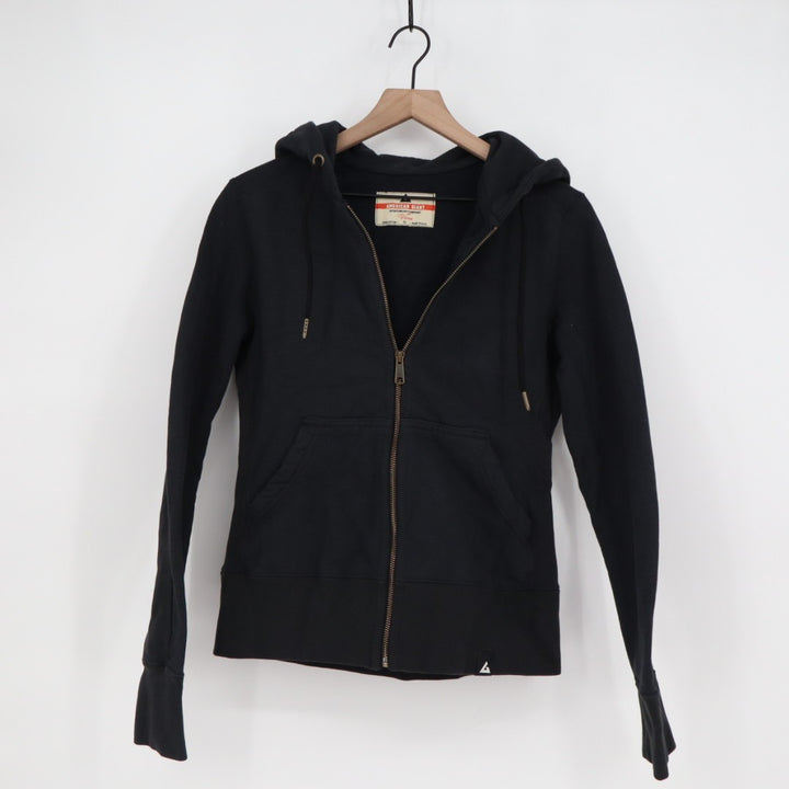 American Giant Hoodie Womens Small Black Cotton Logo Full Zip Pockets Ribbed Hem