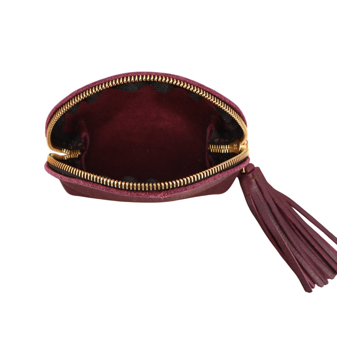 Portland Leather Goods Plum Pebbled Leather Tassel Coin Purse Pouch