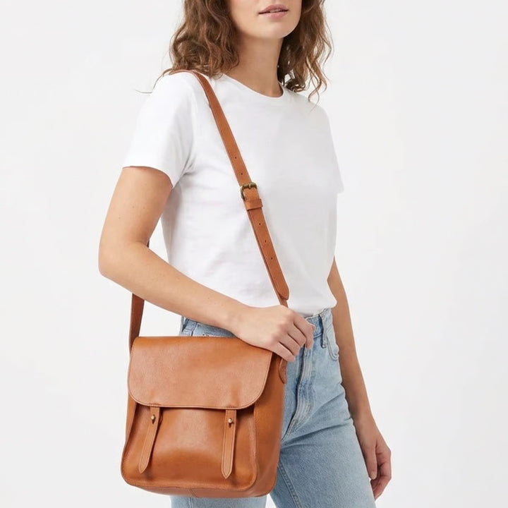 Womens Handbag Brown Leather Studded Inner Pocket Adjustable Strap Crossbody Bag