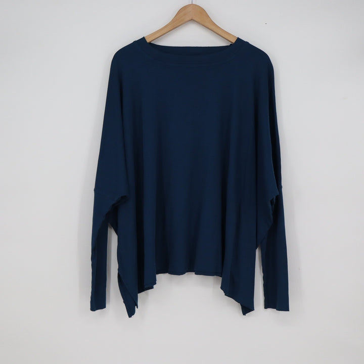 Planet by Lauren G Navy Blue 100% Pima Cotton Oversized Boxy Tee OSFA Peru