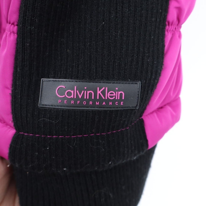 Calvin Klein Performance Puffer Vest Womens Medium Pink Black Full Zip Pockets