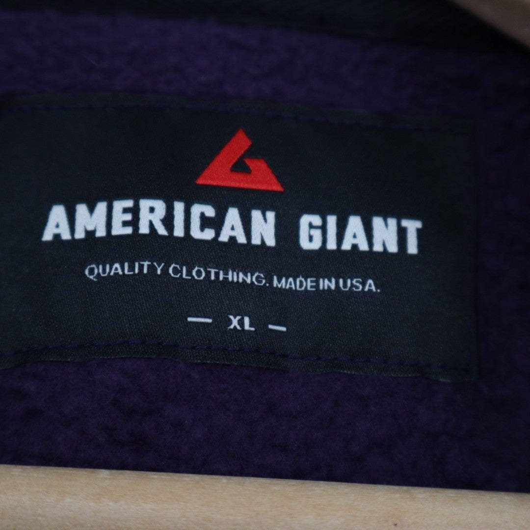 American Giant Hoodie Mens XL Purple Logo Fleece Lined Cotton Classic Full Zip