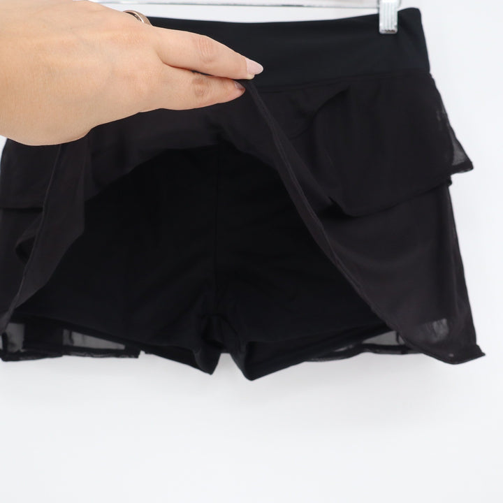 Black Tiered Ruffle Mesh Skort with Built-in Shorts Activewear Size L