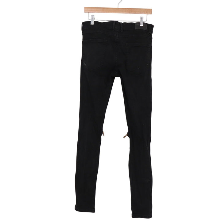 KDNK Mens Black Distressed Skinny Jeans Ripped Knee Zipper Size 32