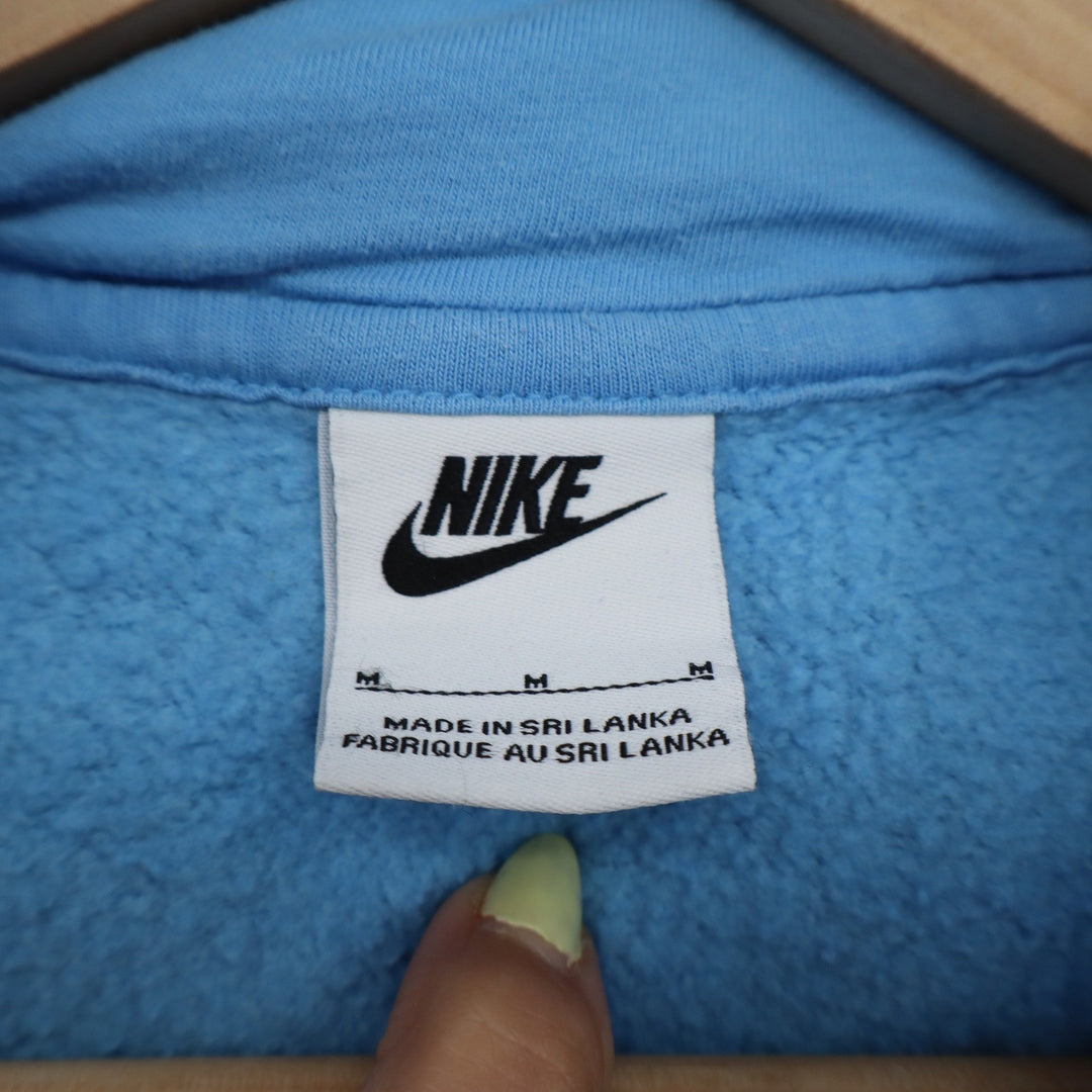 Nike Mens Fleece Pullover Hoodie Light Blue Embroidered Logo Sweatshirt M