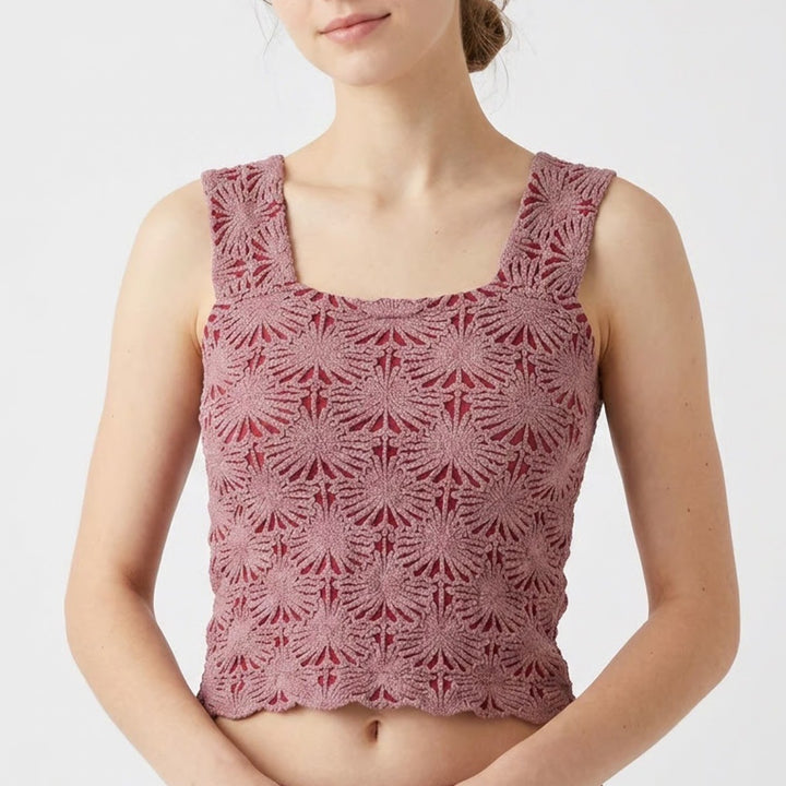 Crystal Sky Womens Burgundy Mauve Popcorn Knit Sunburst Tank Top L/XL