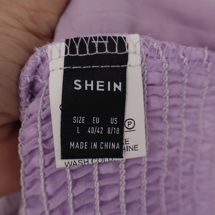 SHEIN Lavender Swiss Dot Bustier Crop Top Long Puff Sleeve Smocked Back Size L