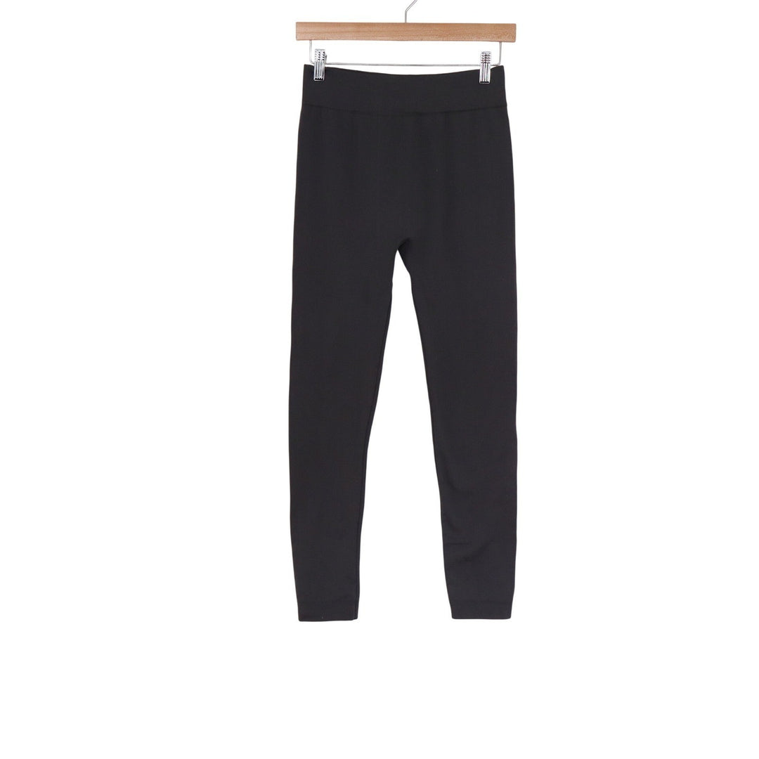 Seamless Black Leggings One Size High Waist Ribbed Waistband Nylon Spandex