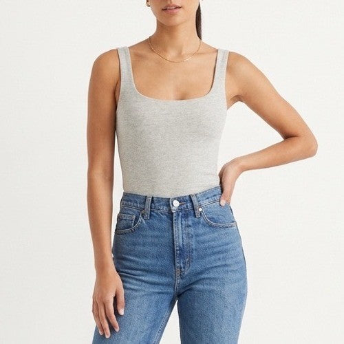 Naked Wardrobe Women's XS Heather Gray Scoop Neck Sleeveless Bodysuit